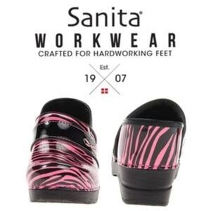 Sanita Womens Professional Liv Breast Cancer Clogs Shoes Pink Zebra EU 41 US 10